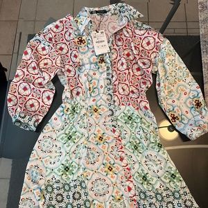 Zara Long-Sleeve Satin Dress (Mixed Print)